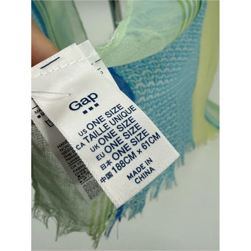 Gap Blue & Green Colorblock Fringe Scarf Wrap Accessory One Size Boho Coastal